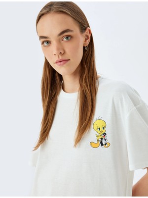 Koton Looney Tunes Lisanslı Tweety Baskılı Oversize Pamuklu Tişört