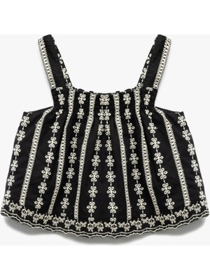 Koton Pamuklu Kare Yaka Askılı Brodeli Bluz