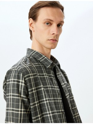 Koton Uzun Kollu Cep Detaylı Viskon Karışımlı Ekose Gömlek Ceket