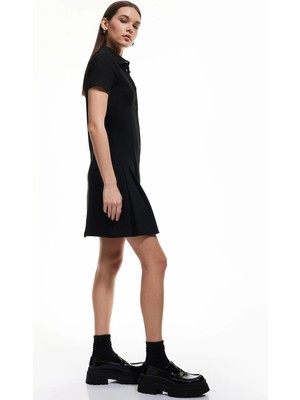 Koton Pileli Mini Düğmeli Kısa Kollu Viskon Karışımlı Polo Yaka Elbise