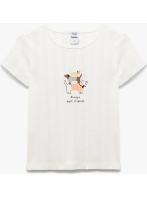 Koton Pamuklu Bisiklet Yaka Kısa Kollu Baskılı Tişört