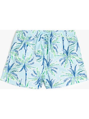 Koton Palmiye Baskı Detaylı Beli Bağlamalı Deniz Şortu