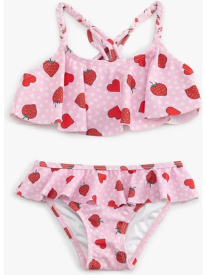 Koton Kalp ve Çilek Desenli Fırfırlı Bikini Seti