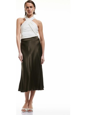 Koton Standart Bel Kloş Midi Saten Etek