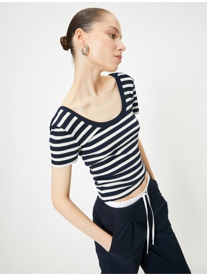 Koton Derin U Yaka Tişört Kısa Kollu Kaşkorse Viskon Kumaş Karışımlı