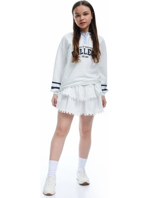 Beli Lastikli Katlı Dantel Detaylı Mini Etek