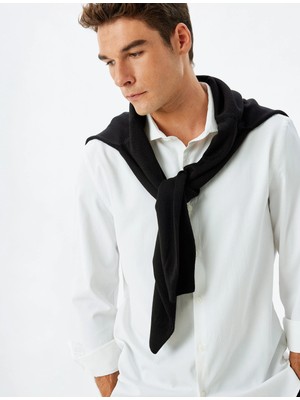 Koton Klasik Gömlek Slim Fit Uzun Kollu Yarım Italyan Yaka Pamuk Karışımlı