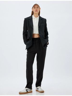 Koton Eşofman Pantolon Nervürlü Krep Kumaş Cepli Beli Lastikli Bağlamalı