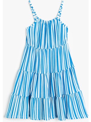 Koton Kat Detaylı Çizgili Midi Boy Askılı Elbise