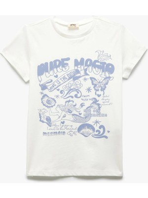 Koton Pamuklu Baskılı Bisiklet Yaka Kısa Kollu Tişört