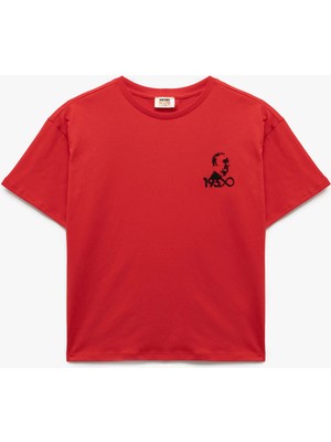 Koton Pamuklu Kısa Kollu Bisiklet Yaka Mustafa Kemal Atatürk Nakışlı Tişört