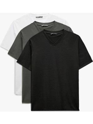 Koton V Yaka Pamuklu Slim Fit Basic 3'lü Erkek Tişört Seti