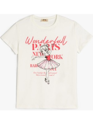 Koton Balerin Baskılı Kısa Kollu Bisiklet Yaka Pamuklu Tişört