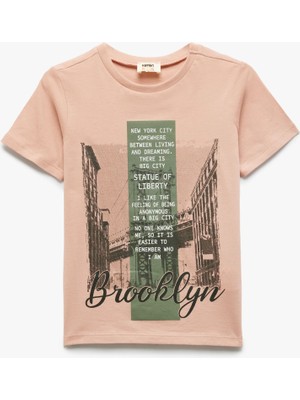 Koton Pamuklu Baskılı Bisiklet Yaka Kısa Kollu Tişört