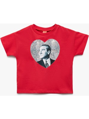 Koton Atatürk Baskılı Kısa Kollu Bisiklet Yaka Pamuklu Tişört