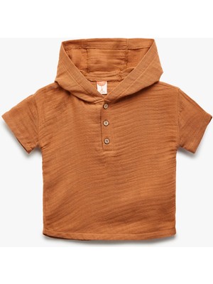 Koton Kısa Kollu Pamuklu Müslin Kumaş Kapşonlu Gömlek