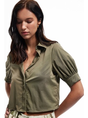 Koton Balon Kollu Klasik Yaka Crop Gömlek