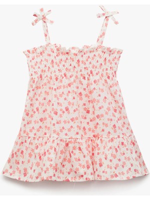 Koton Pamuklu Fiyonk Detaylı Gipeli Askılı Çiçekli Mini Elbise