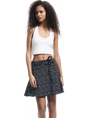 Koton Beli Bağcıklı Çiçekli Mini Bürümcük Şort Etek