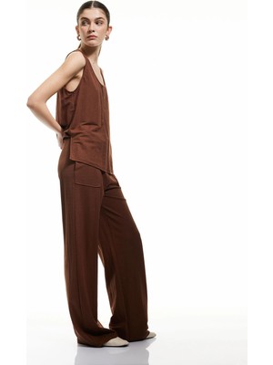 Koton Viskon Karışımlı Beli Bağcıklı Düz Bol Paça Pantolon