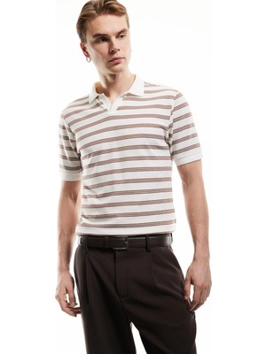 Koton Kısa Kollu Pamuk Karışımlı Regular Fit Çizgili Polo Yaka Tişört