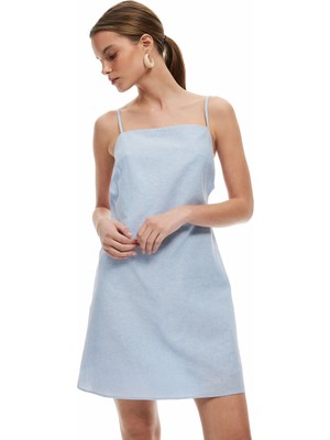 Koton Arkası Dekolteli Keten Karışımlı Ince Askılı Kadın Mini Elbise