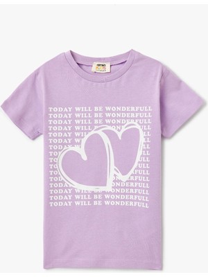 Koton Slogan Baskılı Bisiklet Yaka Pamuklu Tişört