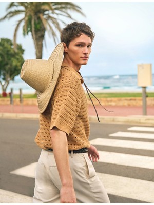 Koton Kısa Kollu V Yaka Ajurlu Triko Tişört