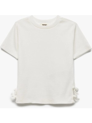 Koton Ribanalı Kısa Kollu Bisiklet Yaka Pamuklu Fiyonklu Tişört