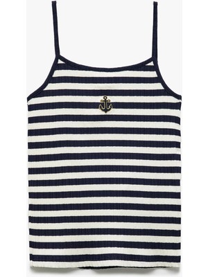 Koton Ribanalı Çizgili Nakış Detaylı Ince Askılı Atlet