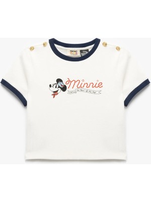 Koton Minnie Mouse Lisanslı Biyeli Bisiklet Yaka Baskılı Tişört