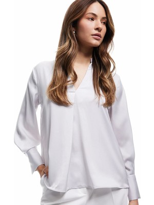 Koton Kaçık Yaka Uzun Kollu Saten Bluz