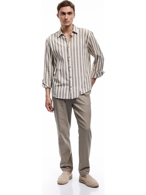 Koton Cep Detaylı Düğmeli Pamuk Keten Karışımlı Chino Pantolon