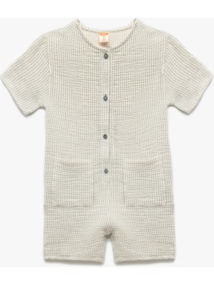 Koton Ekru Pamuklu Salopet Kısa Kollu Bisiklet Yaka Düğme Detaylı Çocuk Ürünleri