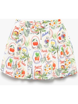 Koton Pileli Meyve Desenli Fiyonklu Pamuklu Etek