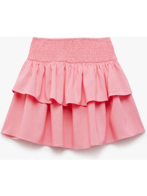 Koton Kat Detaylı Beli Lastikli Keten Karışımlı Viskon Etek