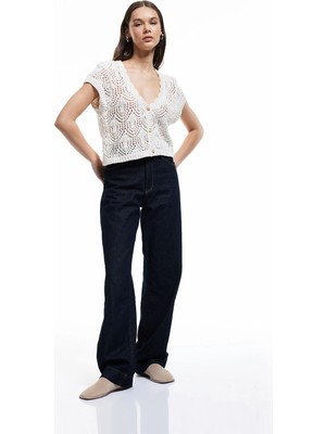 Koton Ajurlu Kolsuz Düğmeli V Yaka Triko Hırka