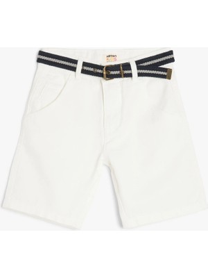 Koton Kemer Detaylı Cepli Pamuklu Basic Şort Erkek Çocuk İçin Desensiz 9 - 10 Yaş Yazlık Rahat Kesim