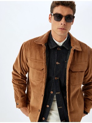 Koton Slim Fit Ceket Fitilli Kadife Gömlek Yaka Kapaklı Cep Detaylı Pamuklu