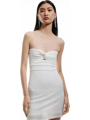 Koton Straplez Fiyonklu Pullu Payetli Abiye Mini Elbise