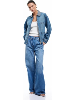 Koton Bol Paça Cepli Düğmeli Jean Pantolon - Loose Straight Fit Jean