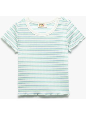 Koton Bisiklet Yaka Kısa Kollu Kaşkorse Çizgili Tişört