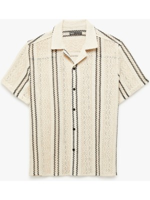 Koton Kısa Kollu Pamuklu Ajurlu Regular Fit Devrik Yaka Gömlek