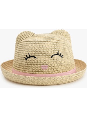 Koton Kedi Figürü Detaylı Hasır Şapka