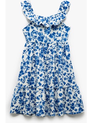 Koton Fırfır Detaylı Düşük Omuz Kolsuz Çiçekli Elbise