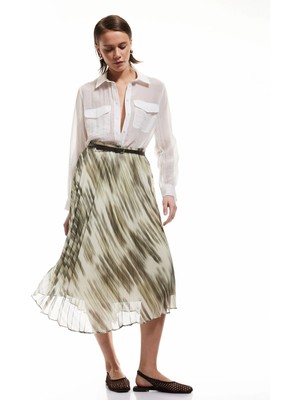 Koton Standart Bel Desenli Midi Boy Kloş Pileli Şifon Etek