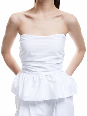 Koton Straplez Yaka Volanlı Pamuklu Crop Bluz