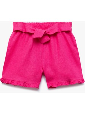 Koton Beli Lastikli Bağlama Detaylı Fırfırlı Keten Karışımlı Şort