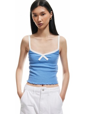 Koton Slim Fit Fiyonk Detaylı Çizgili Ince Askılı Tişört