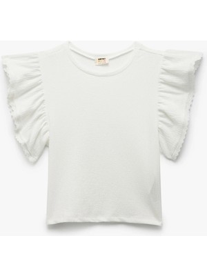 Koton Kısa Kollu Bisiklet Yaka Volanlı Crop Bluz